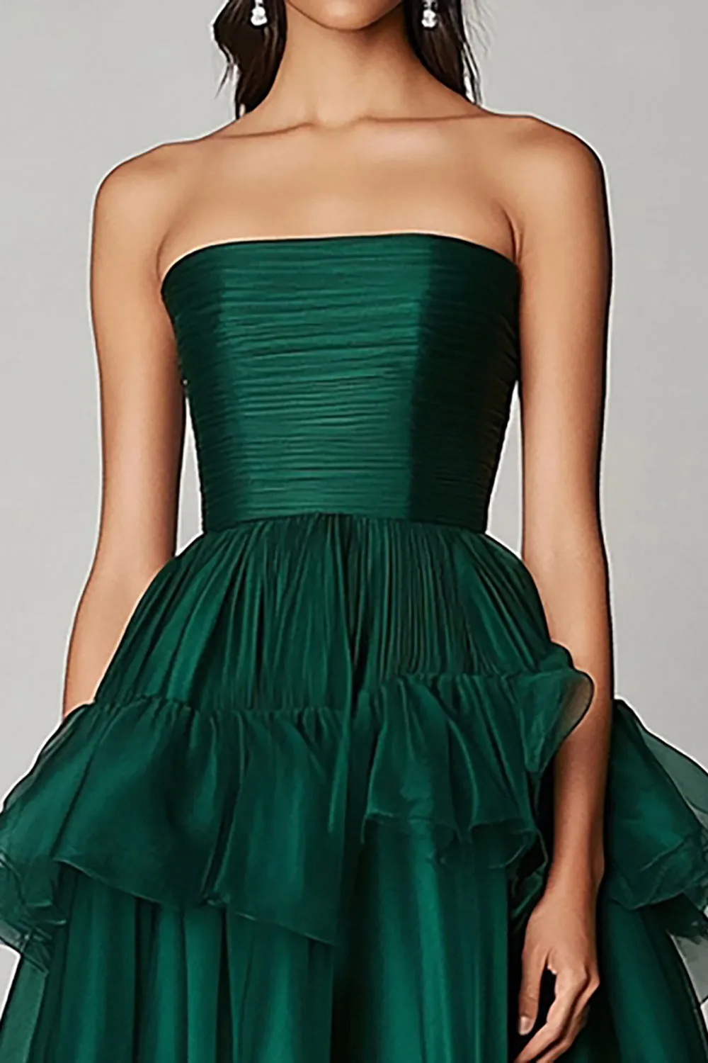 Dark Green Strapless A Line Midi Formal Dress sold by Zapaka