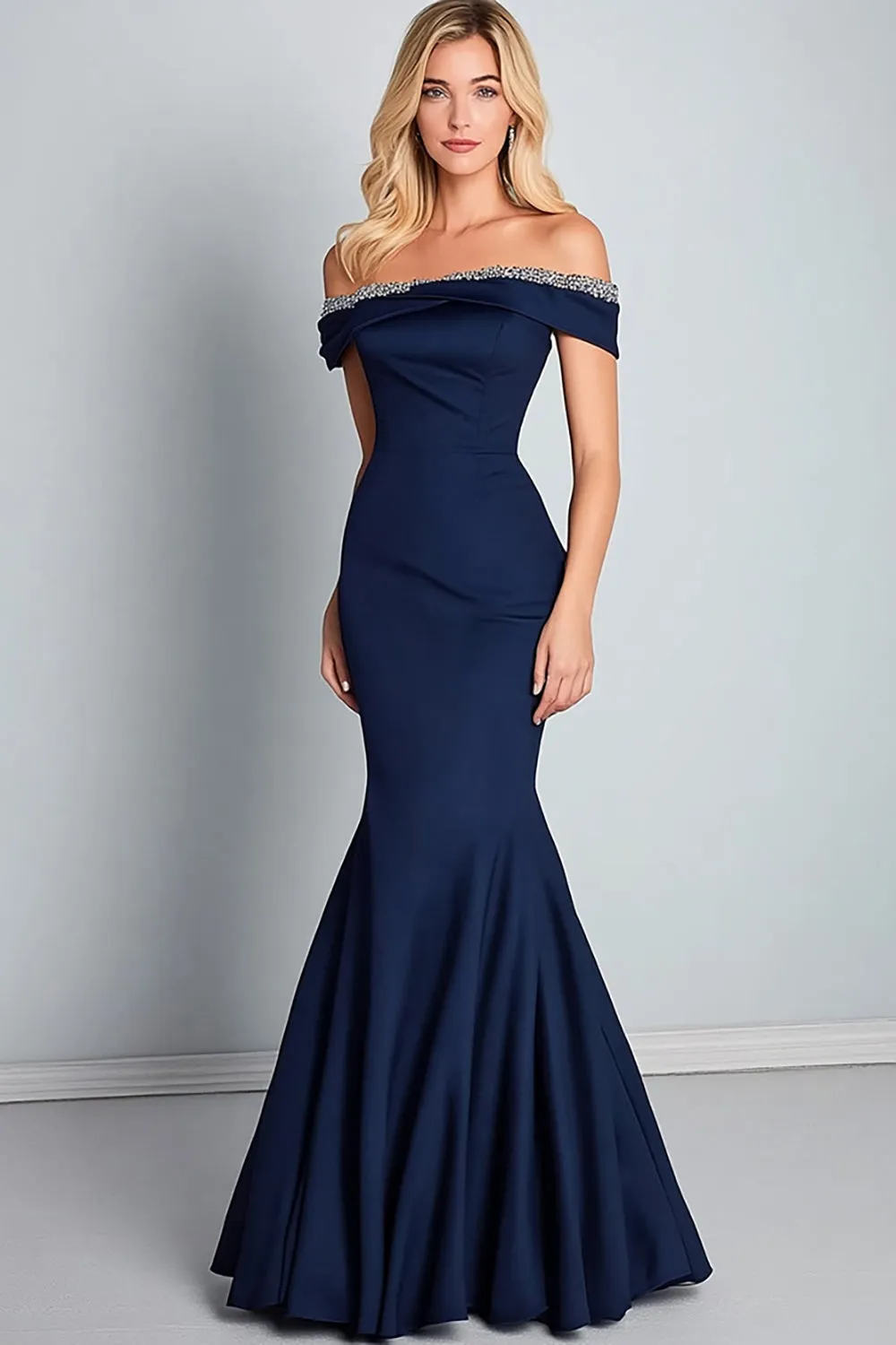 Navy Off The Shoulder Mermaid Ruched Formal Dress sold by Zapaka