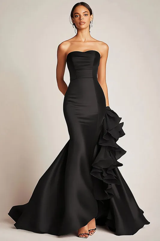 Strapless Black Mermaid Satin Formal Dress sold by Zapaka