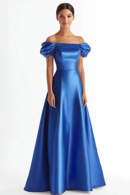 Royal Blue Off The Shoulder Satin Formal Dress sold by Zapaka