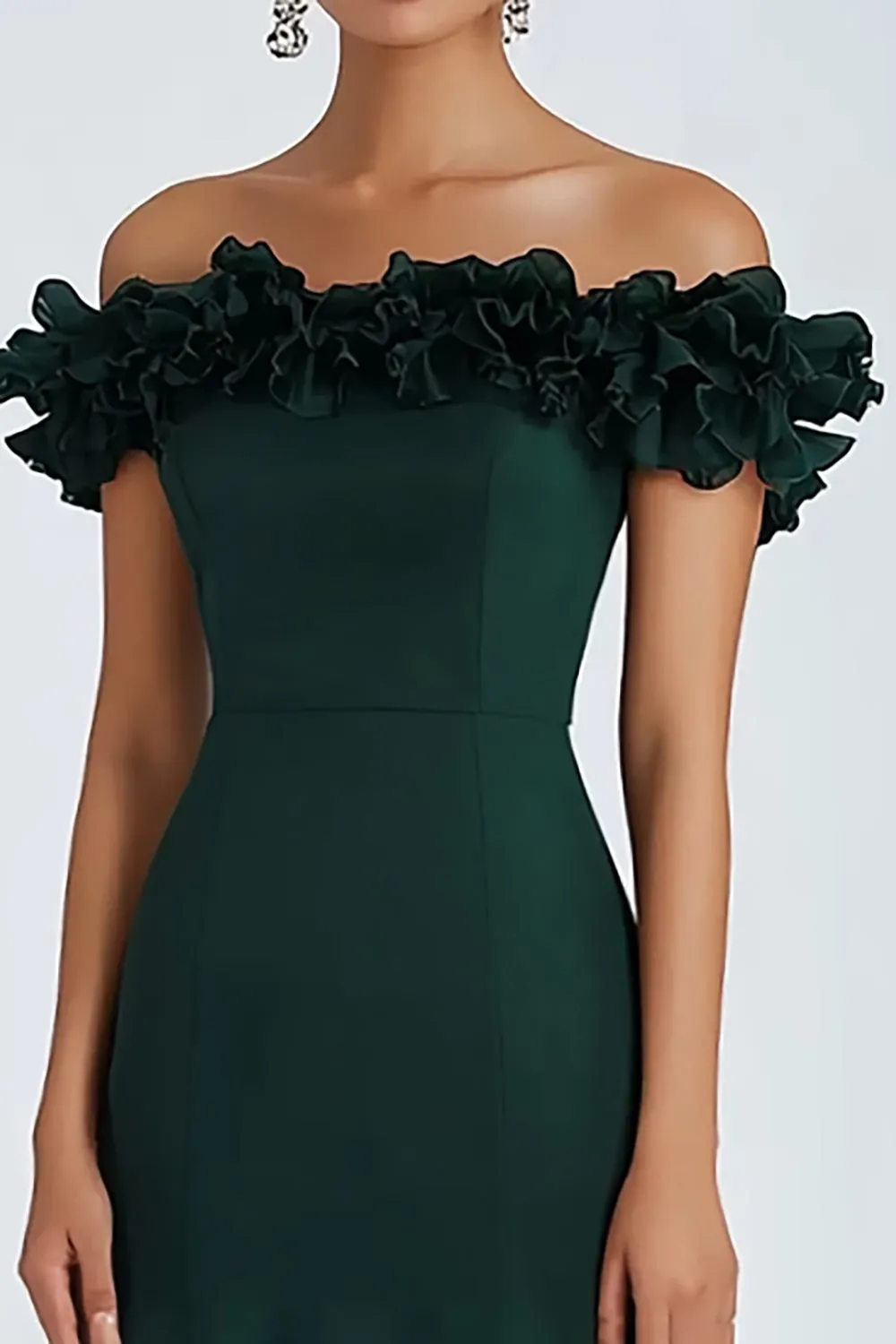 Dark Green Off The Shoulder Ruffles Ruched Formal Dress sold by Zapaka product image thumbnail 2