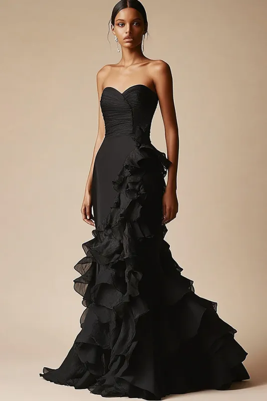 Strapless Black Mermaid Ruffles Formal Dress sold by Zapaka