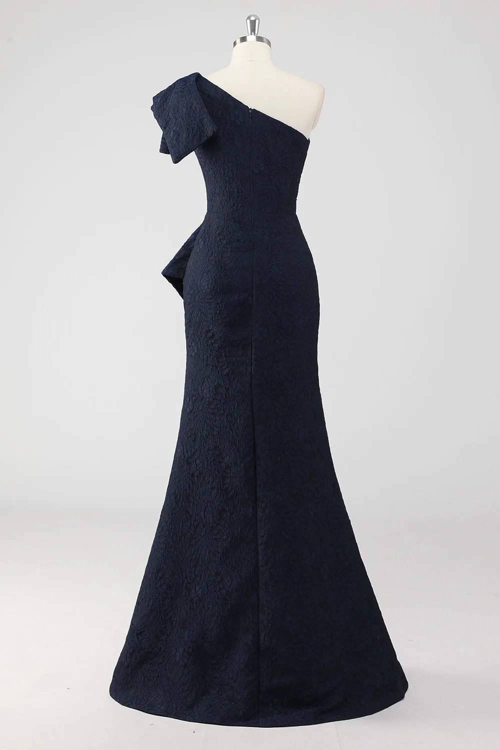 Navy Mermaid One Shoulder Ruffled Long Formal Dress with Slit sold by Zapaka product image thumbnail 2