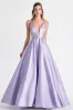 Lilac Spaghetti Straps A Line Long Satin Prom Dress sold by Zapaka
