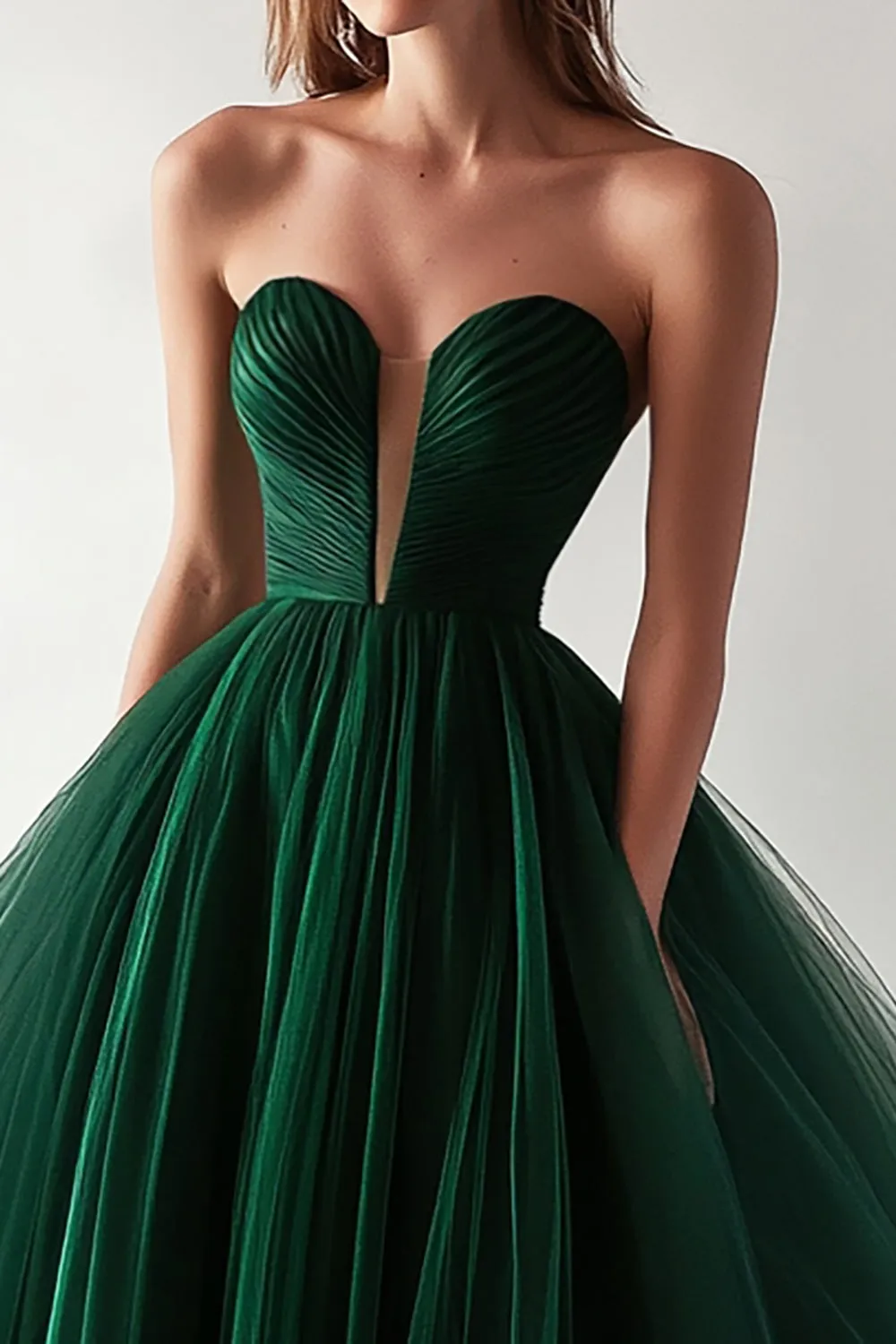 Dark Green Strapless A Line Tulle Long Prom Dress sold by Zapaka product image thumbnail 3