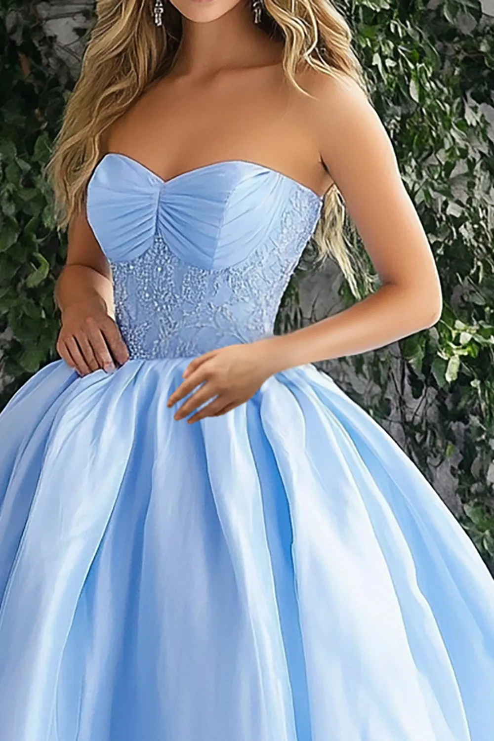 Glitter Sky Blue A-Line Strapless Organza Ball Gown with Lace sold by Zapaka product image thumbnail 2