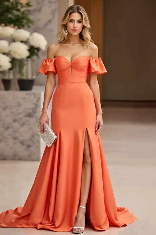 Off The Shoulder Orange Mermaid Ruffles Prom Dress sold by Zapaka
