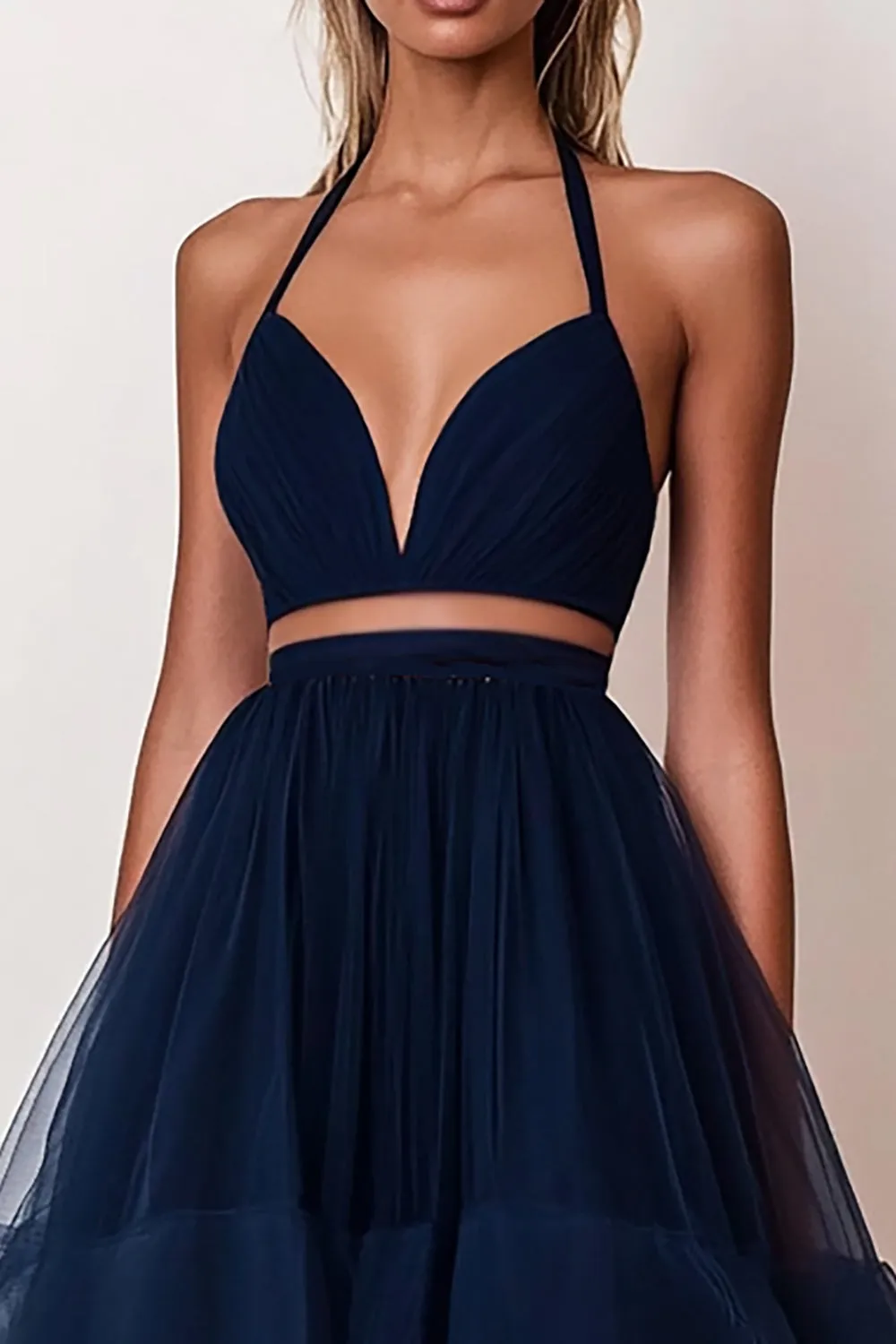 Navy A-Line Spaghetti Straps Ruffles Tulle Long Prom Dress sold by Zapaka product image thumbnail 2