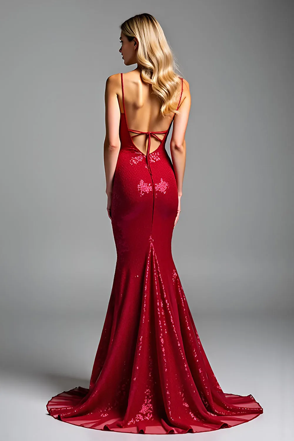 Sparkly Red Mermaid Spaghetti Straps Sequins Long Prom Dress sold by Zapaka product image thumbnail 2