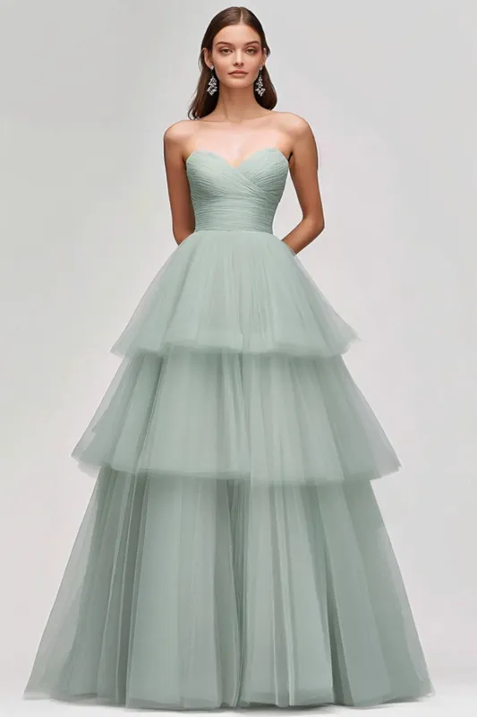 Light Green Ruffled Sweetheart Long Prom Dress sold by Zapaka