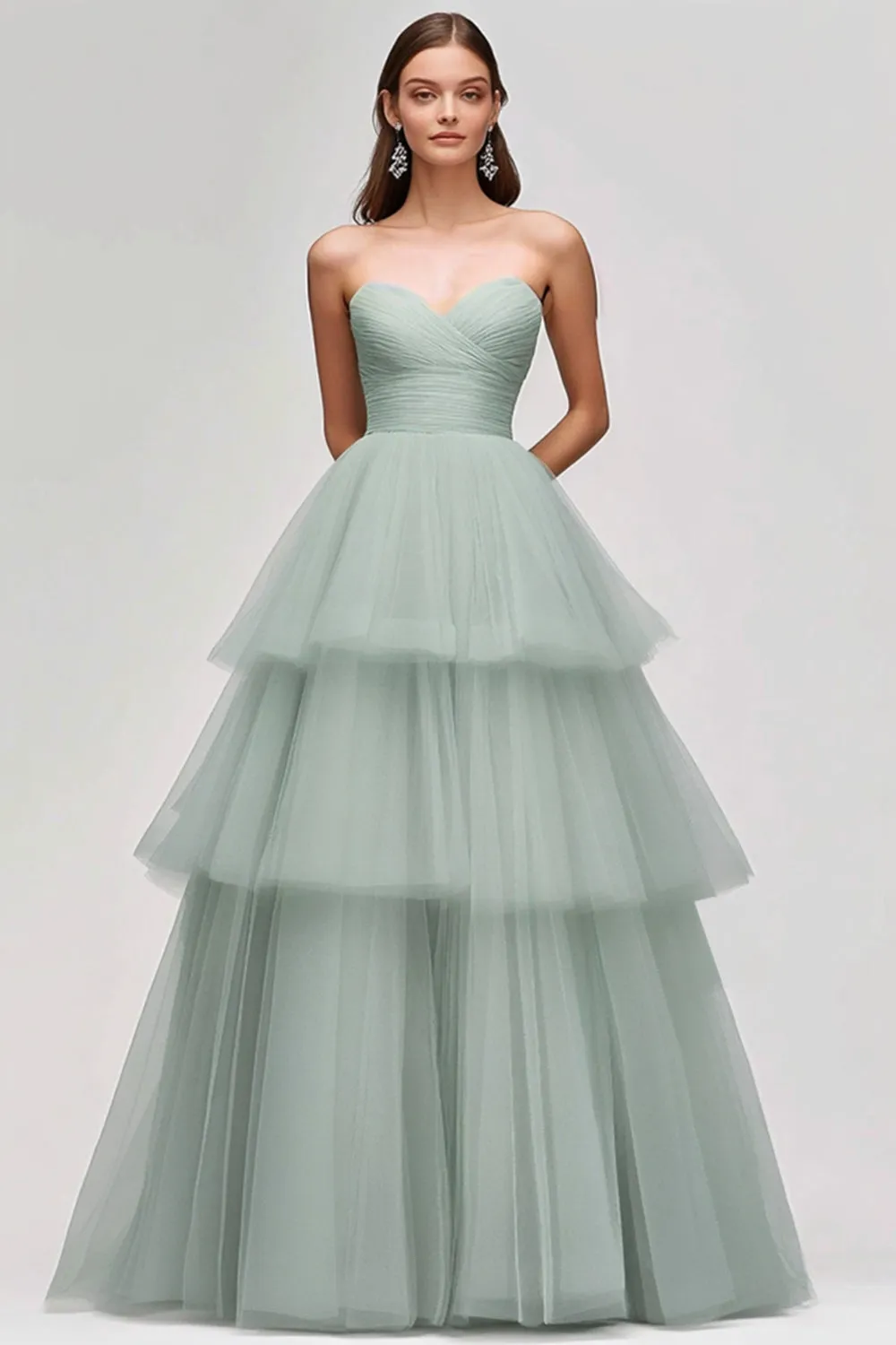 Light Green Ruffled Sweetheart Long Prom Dress sold by Zapaka