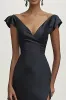 Black V-Neck Mermaid Satin Ruffles Prom Dress sold by Zapaka