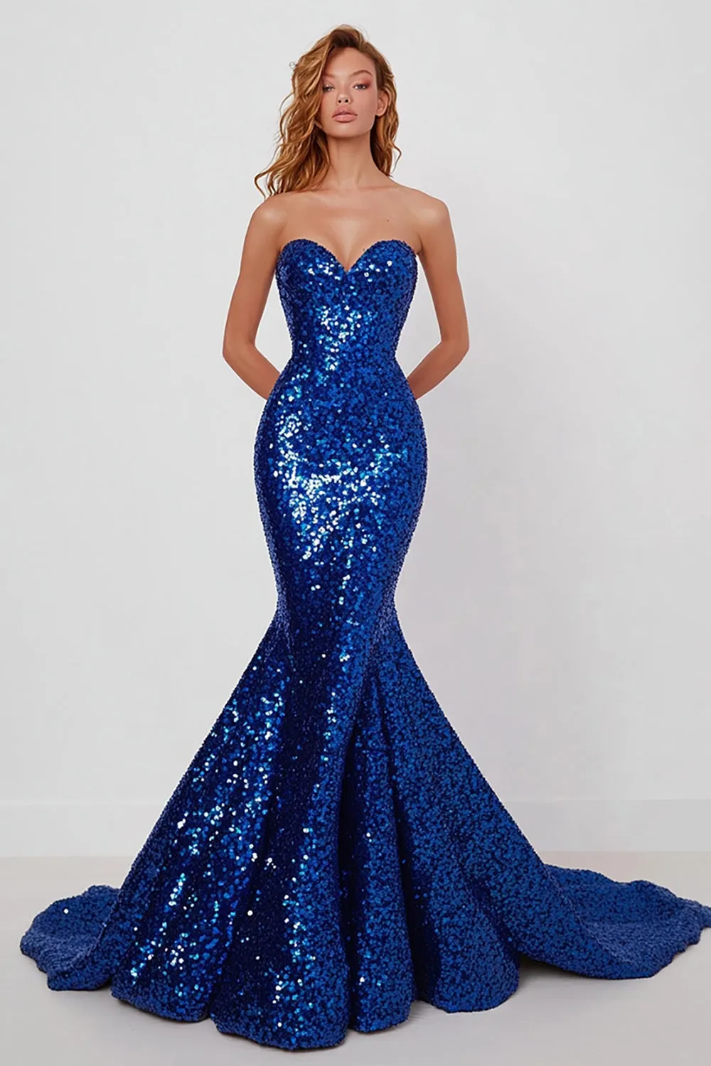 Sparkly Sweetheart Royal Blue Mermaid Long Prom Dress sold by Zapaka