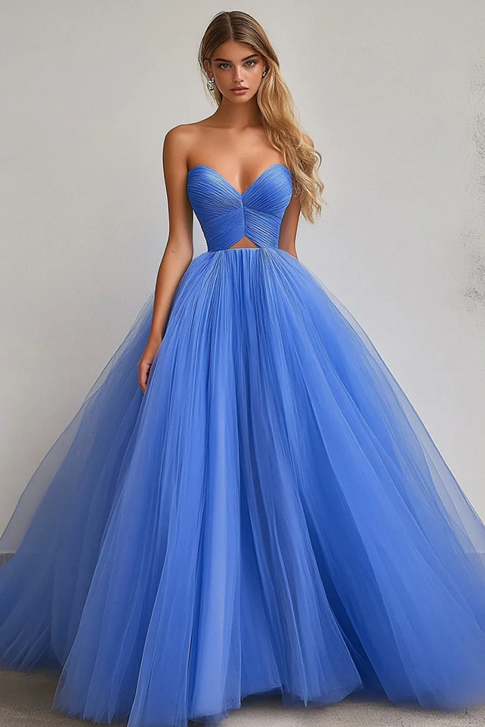 A Line Blue Sweetheart Long Tulle Prom Dress sold by Zapaka
