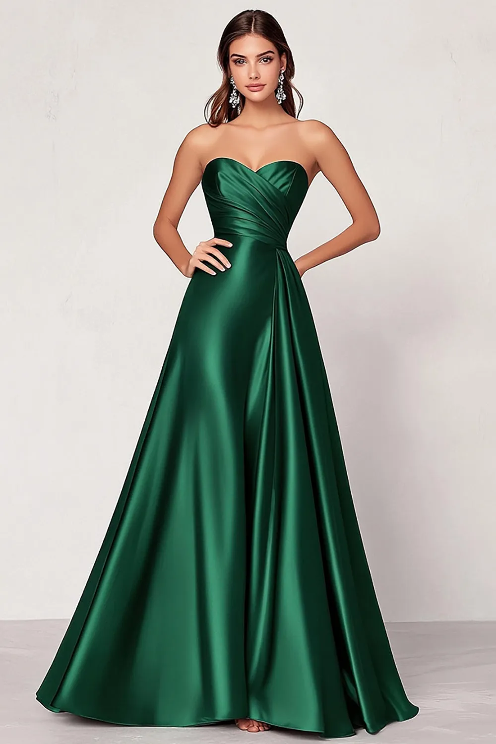 Dark Green A Line Satin Sweetheart Long Prom Dress sold by Zapaka