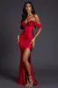 Red Ruffled Off the Shoulder Mermaid Long Formal Dress with Slit sold by Zapaka