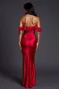 Red Ruffled Off the Shoulder Mermaid Long Formal Dress with Slit sold by Zapaka