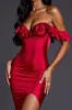 Red Ruffled Off the Shoulder Mermaid Long Formal Dress with Slit sold by Zapaka