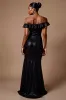 Sparkly Black Off the Shoulder Sequin Long Formal Dress with Slit sold by Zapaka