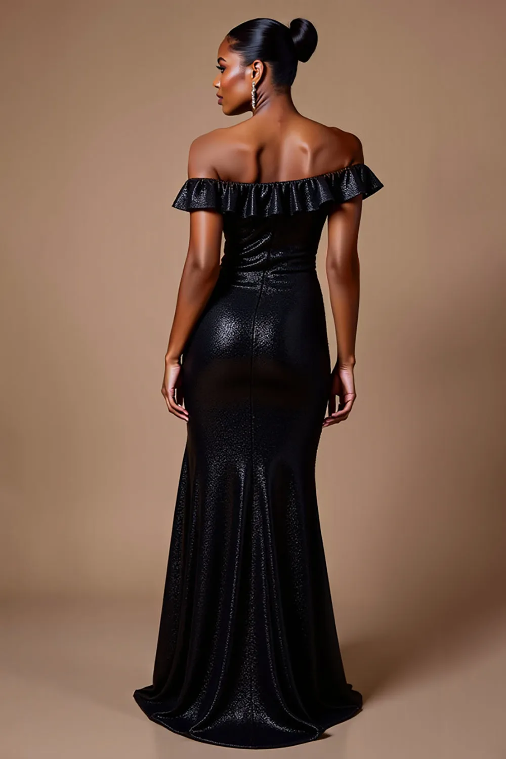 Sparkly Black Off the Shoulder Sequin Long Formal Dress with Slit sold by Zapaka product image thumbnail 2