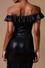 Sparkly Black Off the Shoulder Sequin Long Formal Dress with Slit sold by Zapaka
