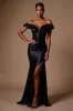 Sparkly Black Off the Shoulder Sequin Long Formal Dress with Slit sold by Zapaka