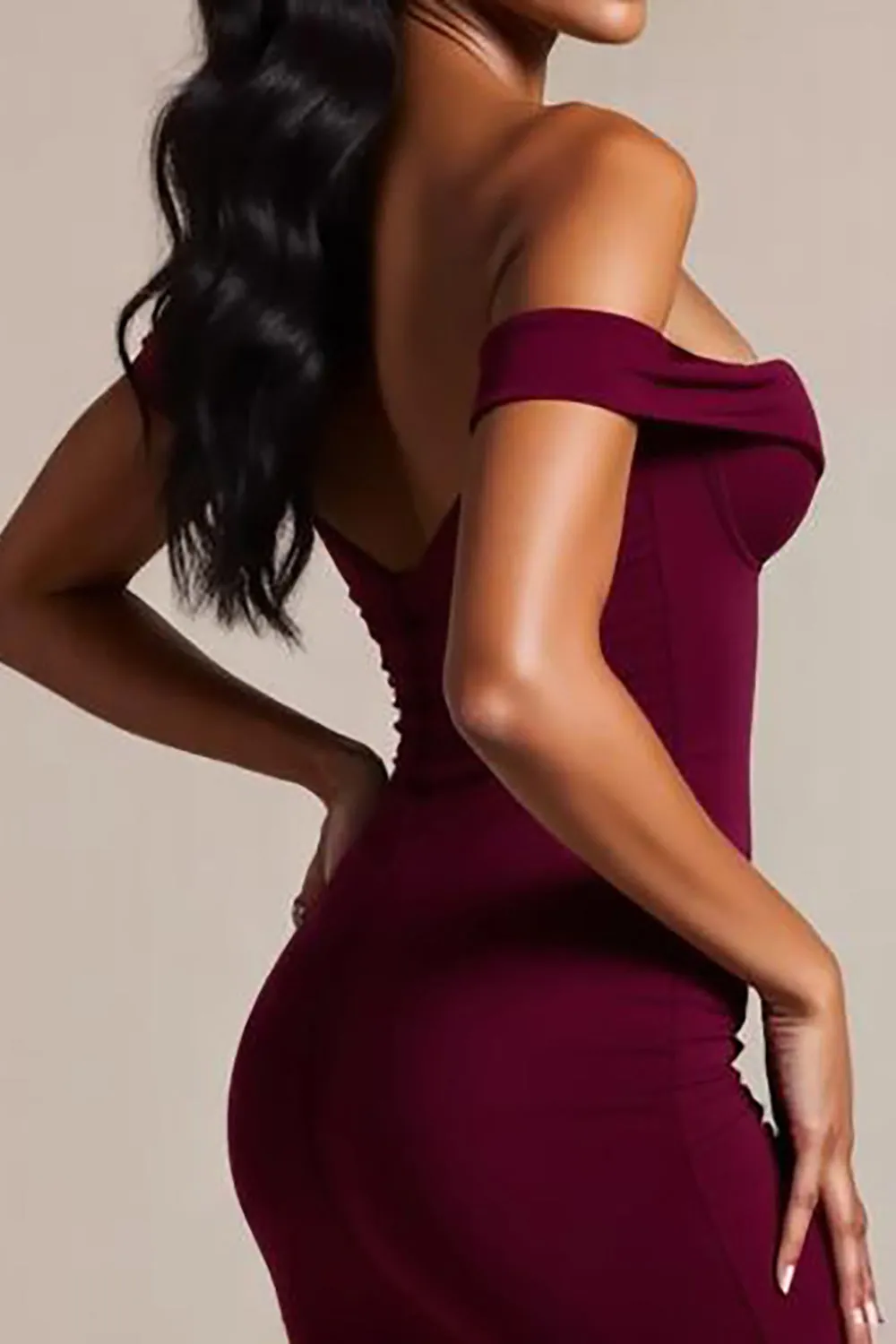 Burgundy Mermaid Off the Shoulder Long Formal Dress sold by Zapaka product image thumbnail 4