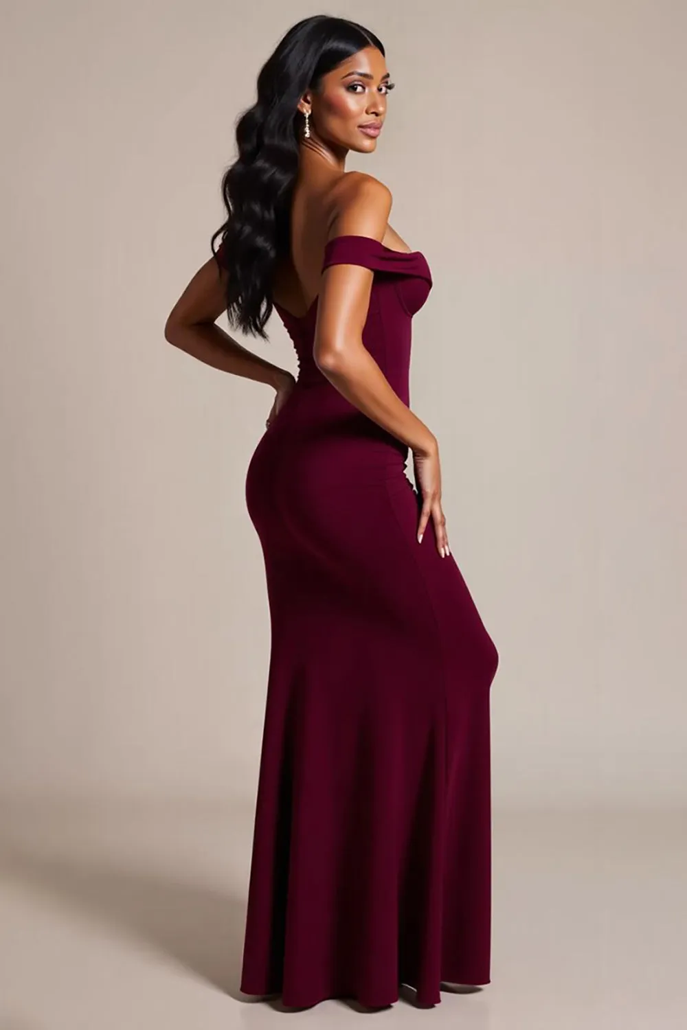 Burgundy Mermaid Off the Shoulder Long Formal Dress sold by Zapaka product image thumbnail 2