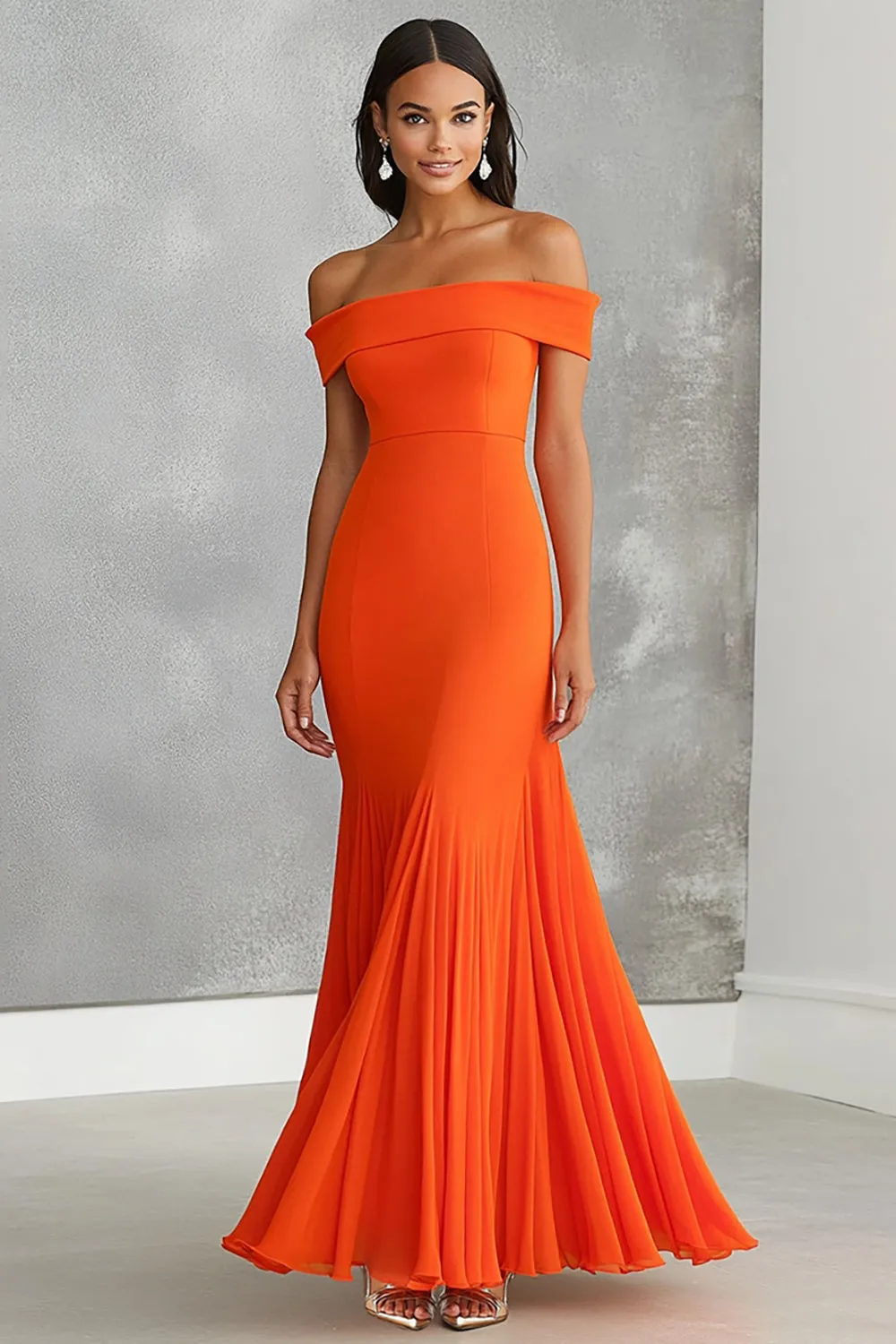 Orange Off the Shoulder Mermaid Long Formal Dress sold by Zapaka