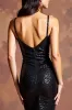 Sparkly Black Spaghetti Straps Mermaid Long Formal Dress with Slit sold by Zapaka