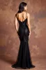 Sparkly Black Spaghetti Straps Mermaid Long Formal Dress with Slit sold by Zapaka
