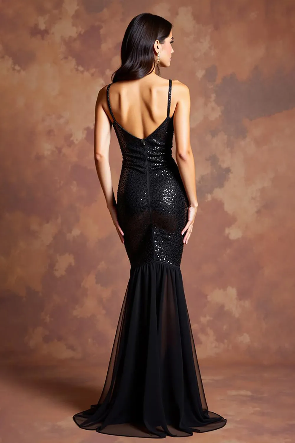 Sparkly Black Spaghetti Straps Mermaid Long Formal Dress with Slit sold by Zapaka product image thumbnail 2