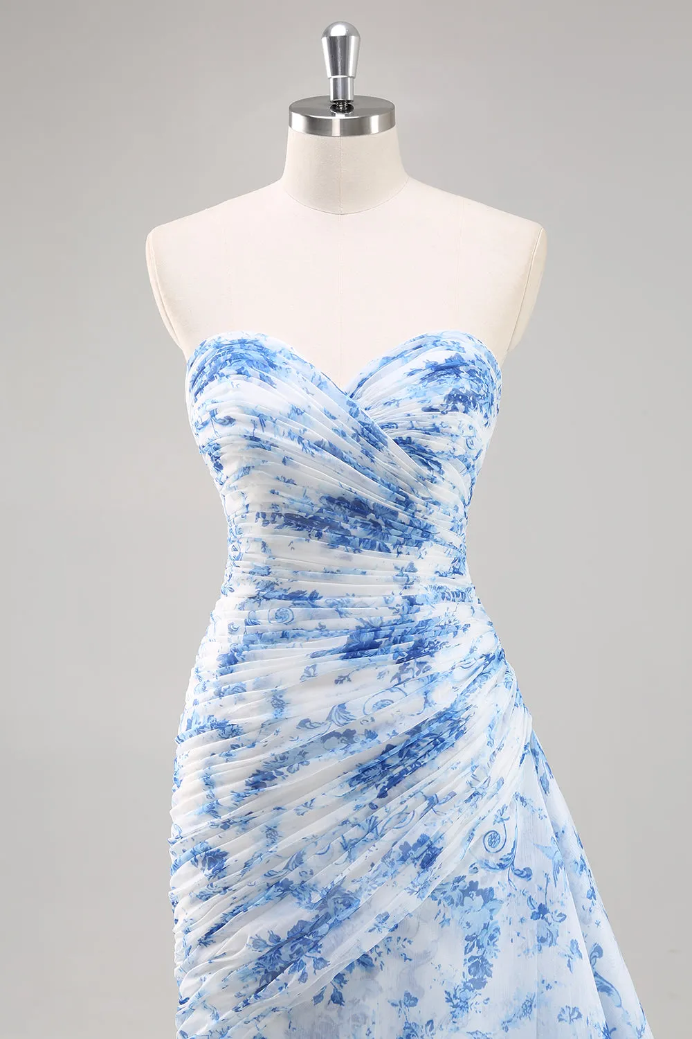 Strapless Mermaid White Blue Floral Prom Dress sold by Zapaka product image thumbnail 4