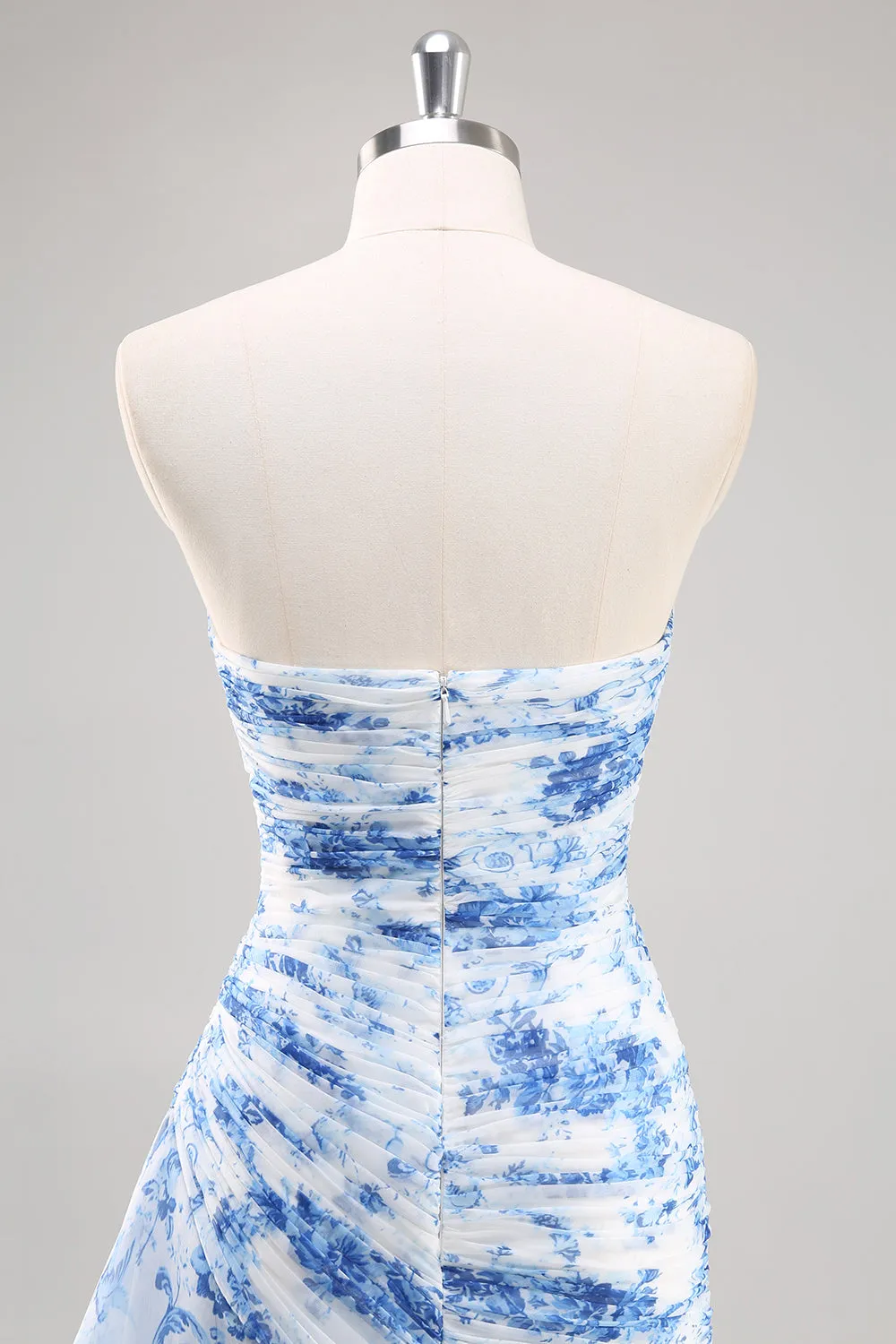 Strapless Mermaid White Blue Floral Prom Dress sold by Zapaka product image thumbnail 5