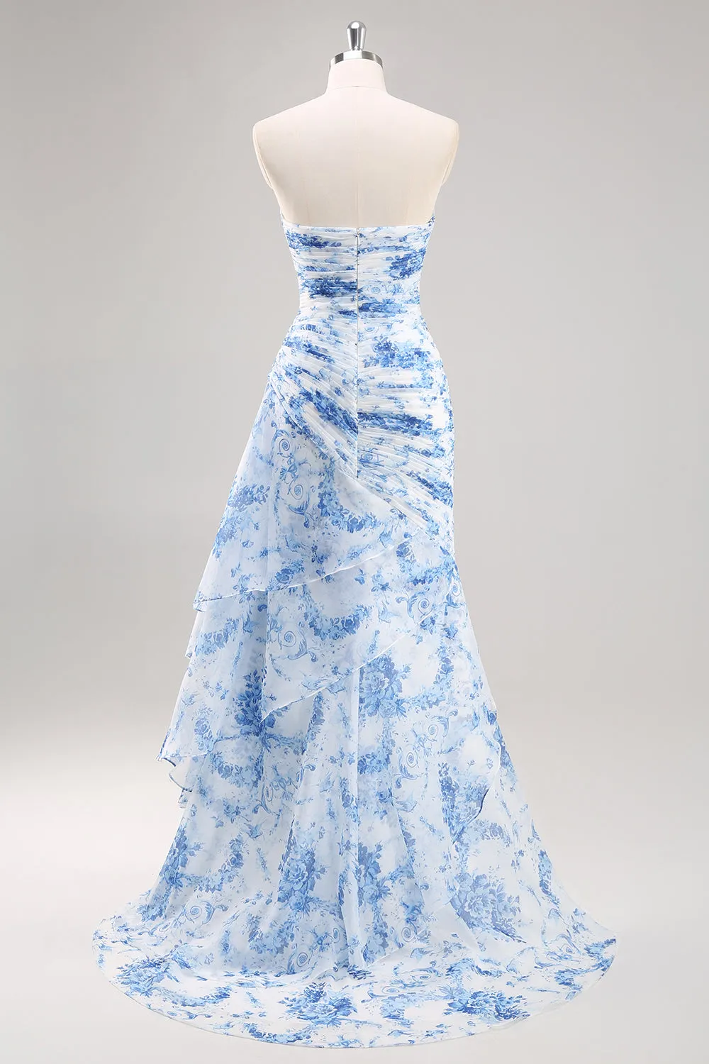 Strapless Mermaid White Blue Floral Prom Dress sold by Zapaka product image thumbnail 2