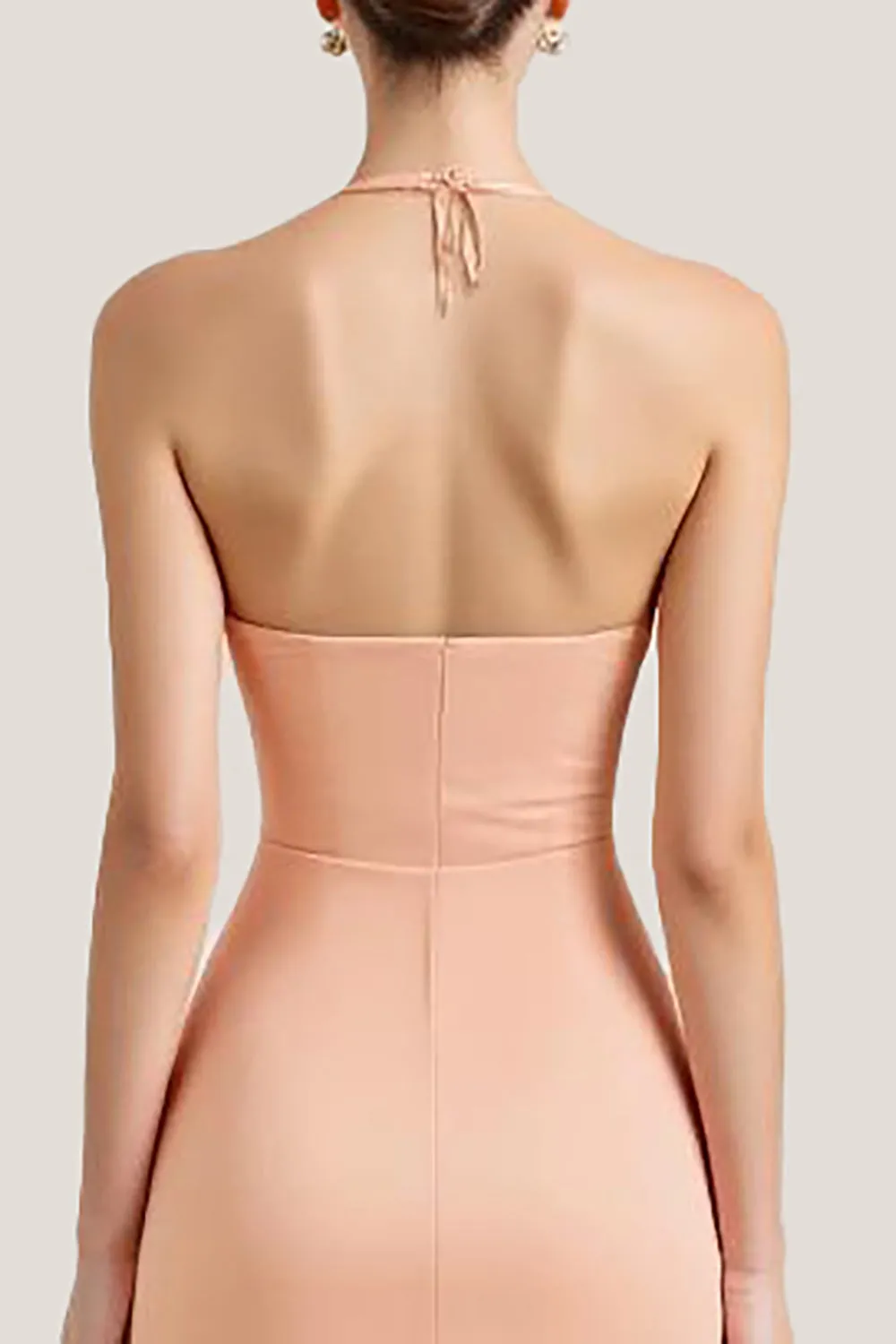 Peach Halter A Line Ruched Wedding Guest Dress sold by Zapaka product image thumbnail 4