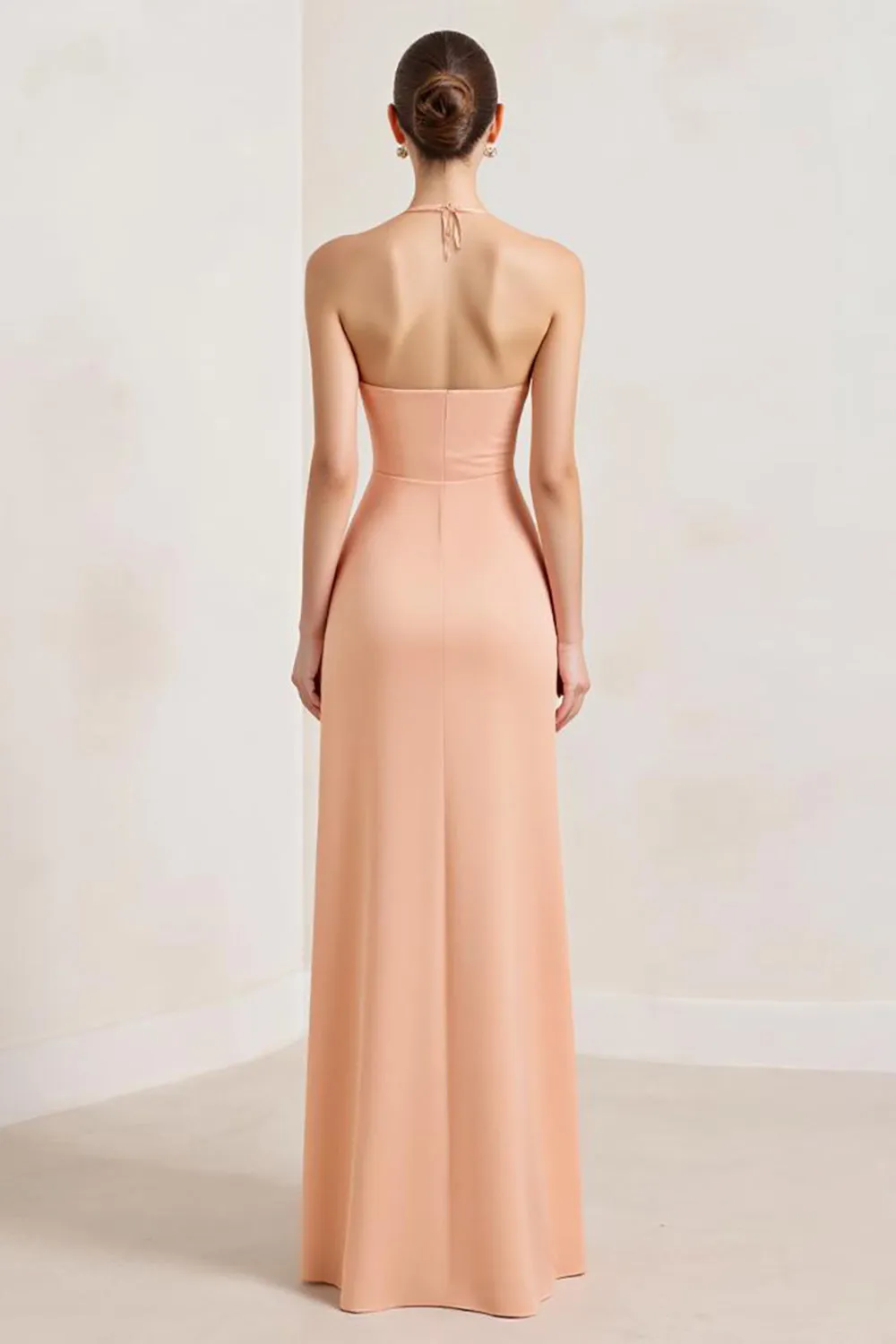 Peach Halter A Line Ruched Wedding Guest Dress sold by Zapaka product image thumbnail 2