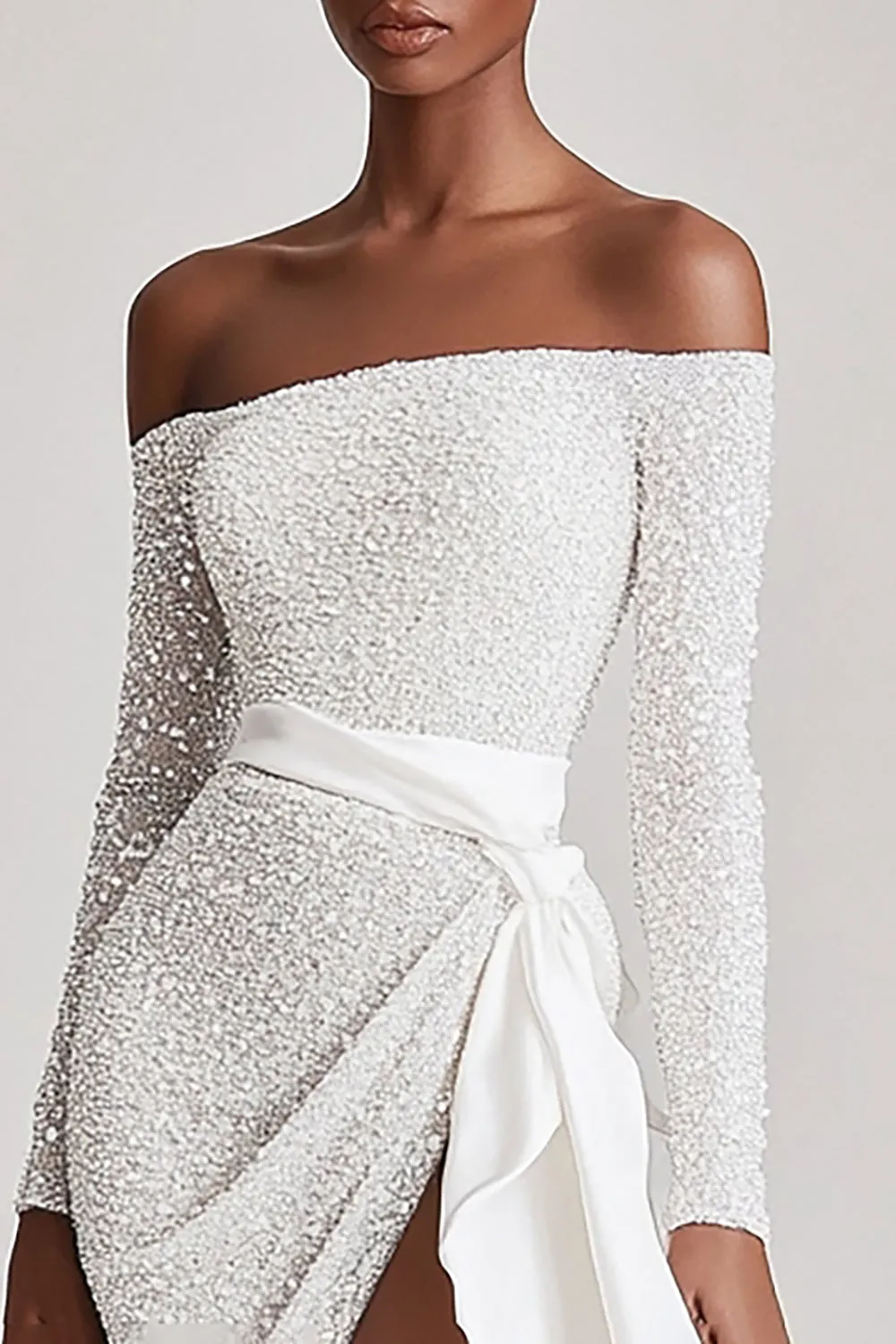 Off The Shoulder Sequins Graduation Dress with Long Sleeves sold by Zapaka product image thumbnail 2
