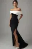 Matte Satin Mermaid Off the Shoulder Black Tie Dress with Slit sold by Zapaka