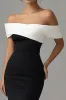 Matte Satin Mermaid Off the Shoulder Black Tie Dress with Slit sold by Zapaka