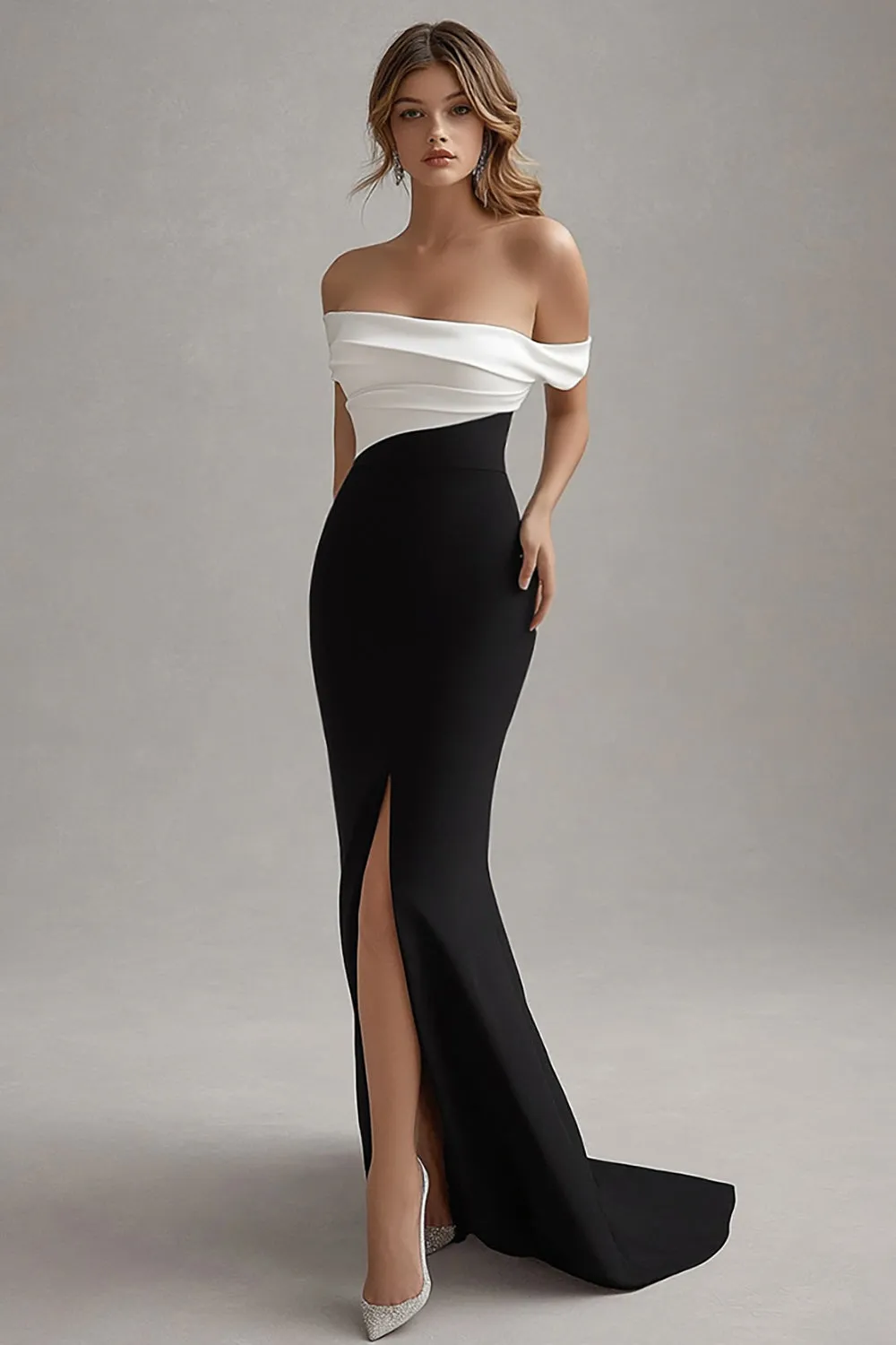 Matte Satin Sheath Off the Shoulder Black Tie Dress sold by Zapaka