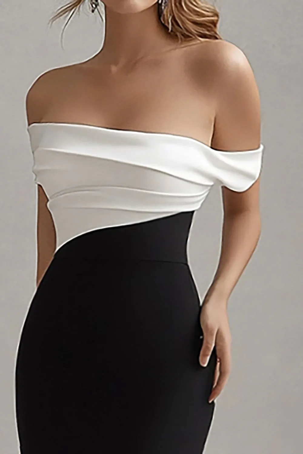 Matte Satin Sheath Off the Shoulder Black Tie Dress sold by Zapaka product image thumbnail 2