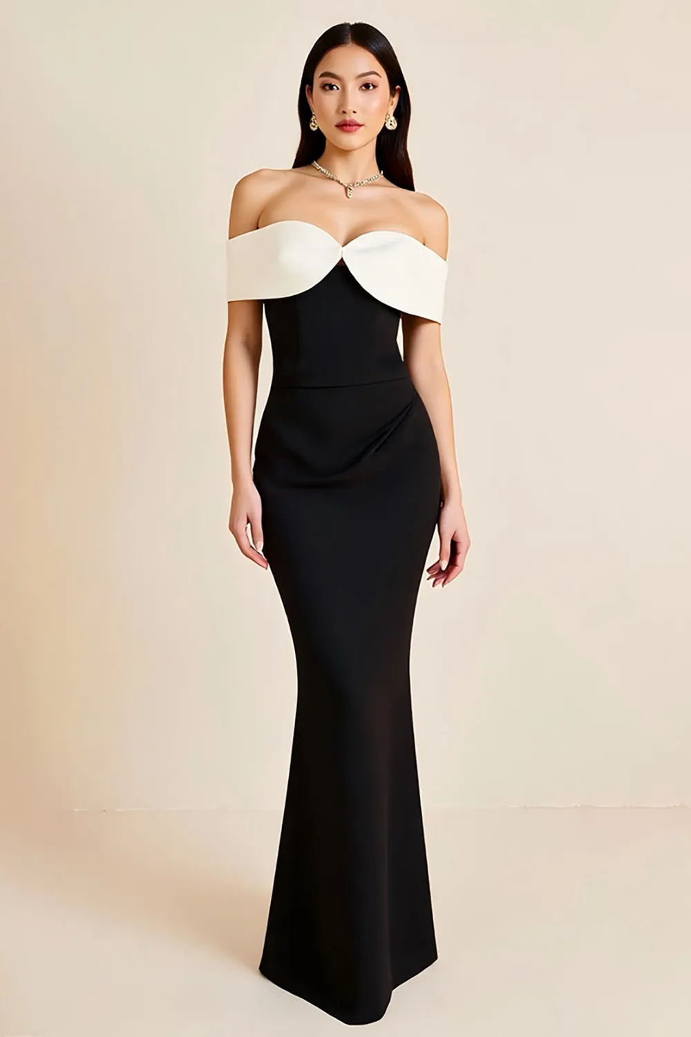 Mermaid Off The Shoulder Satin Long Black Tie Dress sold by Zapaka