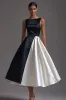 A Line Boat Neck Satin Black Tie Dress sold by Zapaka