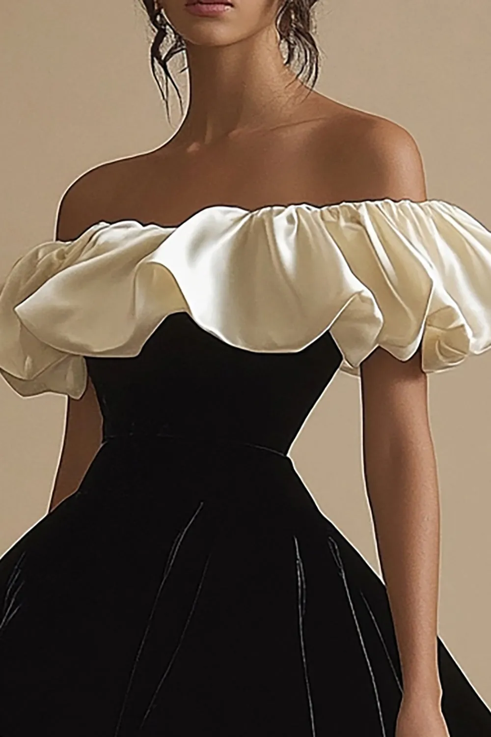 A Line Off The Shoulder Pleated Velvet Short Little Black Dress sold by Zapaka product image thumbnail 2