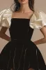 A Line Short Sleeves Pleated Velvet Short Little Black Dress sold by Zapaka