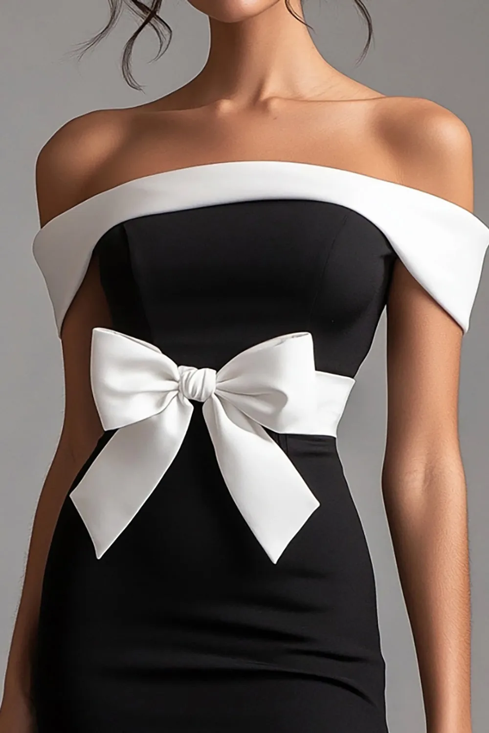 Bodycon Off The Shoulder Short Little Black Dress with Bow sold by Zapaka product image thumbnail 2