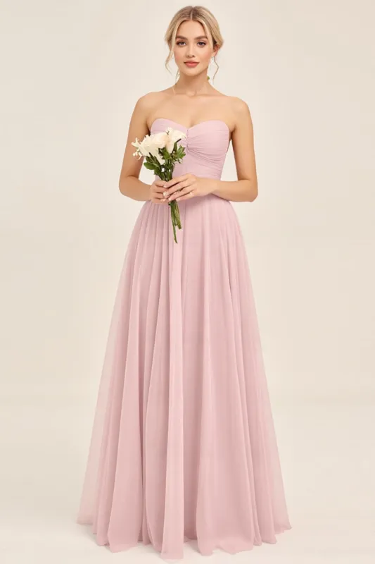 Candy Pink Sweetheart A Line Chiffon Long Bridesmaid Dress sold by Zapaka