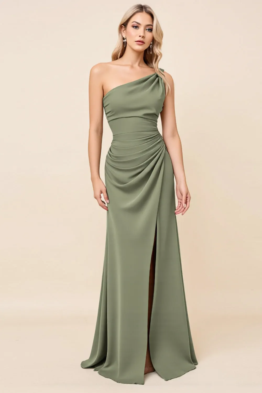 Eucalyptus One Shoulder Chiffon Long Bridesmaid Dress with Slit sold by Zapaka product image thumbnail 2