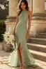 Halter Dusty Sage Mermaid Ruffles Chiffon Bridesmaid Dress sold by Zapaka